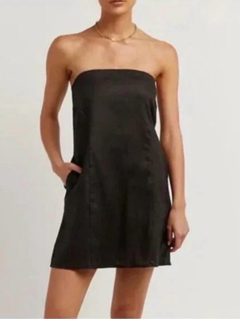 DISSH Black Linen Strapless Mini Dress Size 10